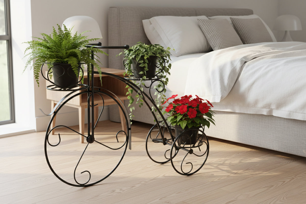 Tricycle Planter Stand – Decorative Cycle Plant Holder for Indoor Outdoor Use | Metal Flower Pot Stand for Balcony, Living Room, Patio & Garden Décor – Black