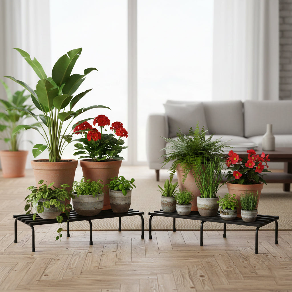 24-Inch Heavy Duty Metal Plant Stand for Indoor & Outdoor Use – Black Iron Flower Pot Holder for Home, Balcony, Living Room, Garden Decor (Set of 1)