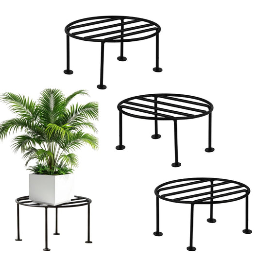 Premium Strong Metal Upto 100kg Hold Capacity Square Shape Thick and Strong Leg Flower Pot Plant Stand for Home Indoor Outdoor Garden Balcony Decor Black (Set of 4pc) | LWH- 8in X 8in X 4in