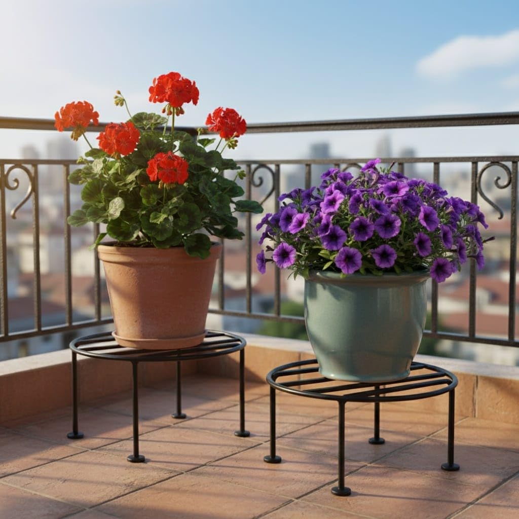 Heavy Duty Metal Plant Stand for Pots – Square Iron Flower Pot Holder for Indoor & Outdoor Decor – Strong Up to 80kg Load – Black Finish (Set of 2)