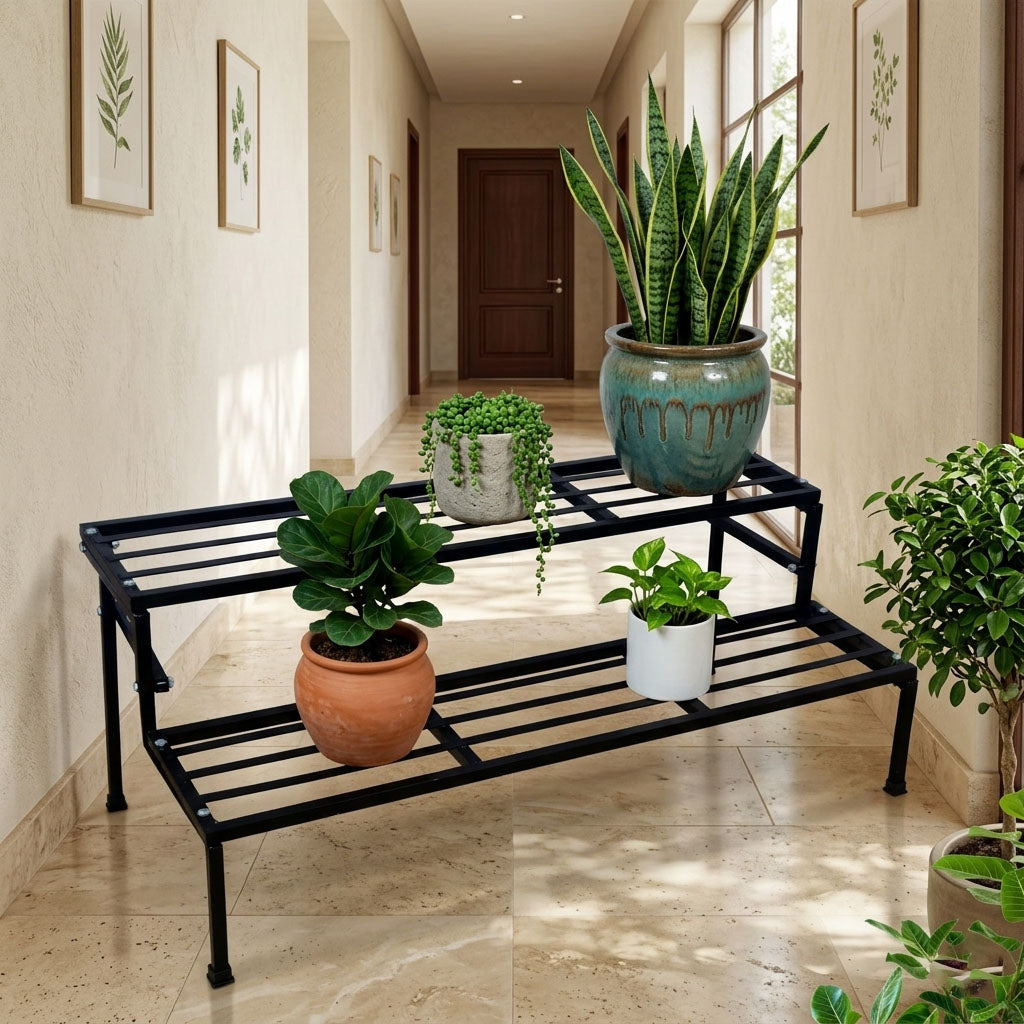 Classic 24-Inch Heavy Duty 2-Step Metal Plant Stand – Sturdy 2-Tier Design for Indoor & Outdoor Use, Perfect for Balcony, Garden & Home Decor (24"x18"x13")
