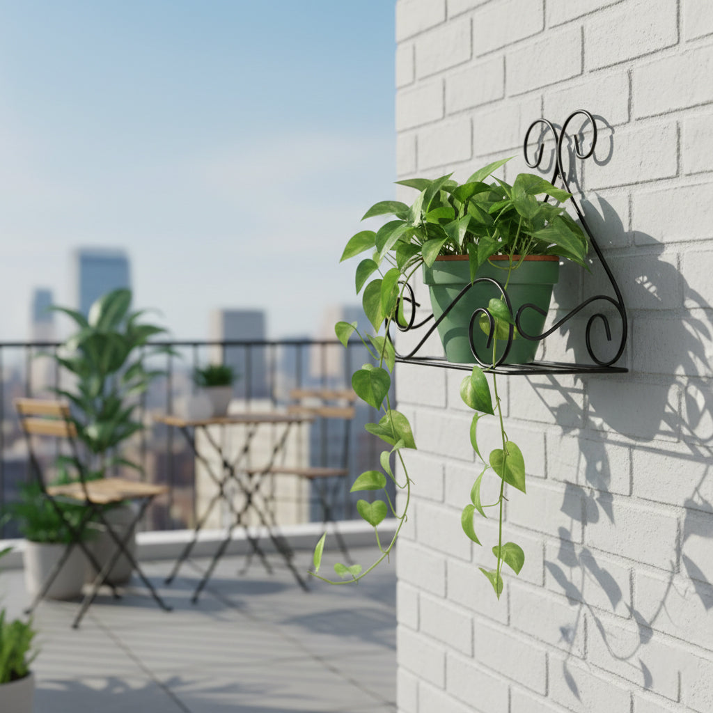 Wall Mounted Hanging Plant Shelf Galvanized Metal Flower Pot Holder Indoor Gamla Support Corner Rack Outdoor Display for Home Office Garden Balcony Decoration (Pakc of 4, Black)