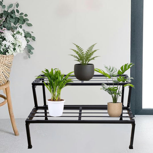 Classic 24inch Heavy Duty 2-Steps Metal Plant Pot Stand for Indoor Outdoor Balcony Garden Home Decore | 2 Tier Multiple Plants Pots Stand | 24"x17"x13"inch