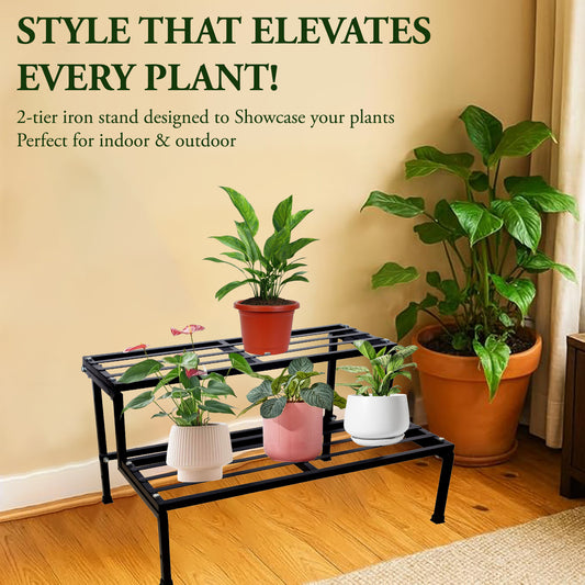 Classic 24inch Heavy Duty 2-Steps Metal Plant Pot Stand for Indoor Outdoor Balcony Garden Home Decore | 2 Tier Multiple Plants Pots Stand | 24"x17"x13"inch