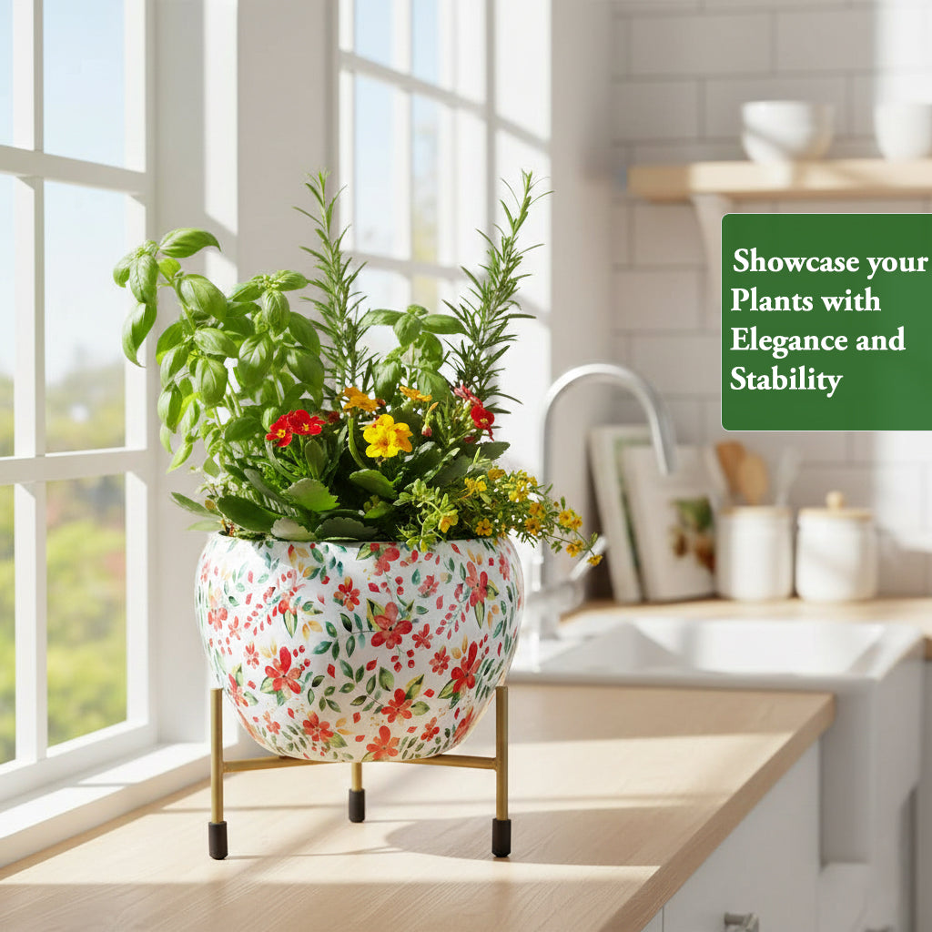 Decorative Pot with Stand for Indoor Rust Free Metal Plant pots for Home/Living/Balcony/Room/Office.rustproof Waterproof Set of 1 Multicolour