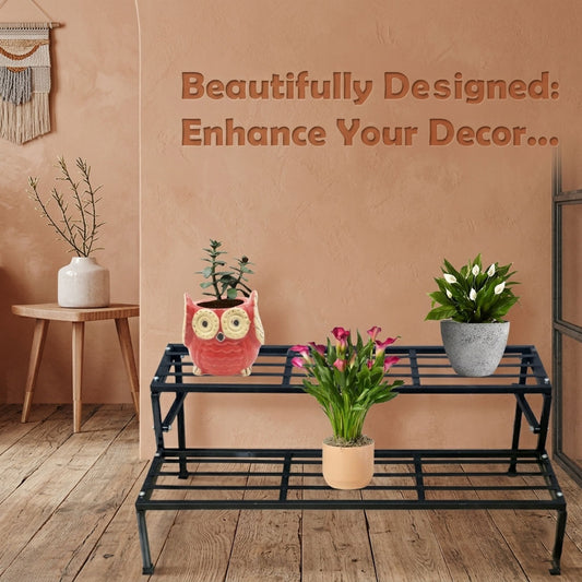 Classic 24-Inch Heavy Duty 2-Step Metal Plant Stand – Sturdy 2-Tier Design for Indoor & Outdoor Use, Perfect for Balcony, Garden & Home Decor (24"x18"x13")