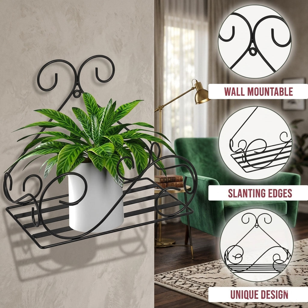 Wall Mounted Hanging Plant Shelf Galvanized Metal Flower Pot Holder Indoor Gamla Support Corner Rack Outdoor Display for Home Office Garden Balcony Decoration (Pakc of 2, Black)