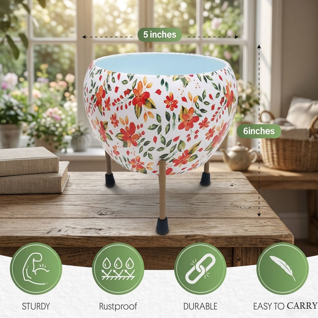 Decorative Pot with Stand for Indoor Rust Free Metal Plant pots for Home/Living/Balcony/Room/Office.rustproof Waterproof Set of 1 Multicolour