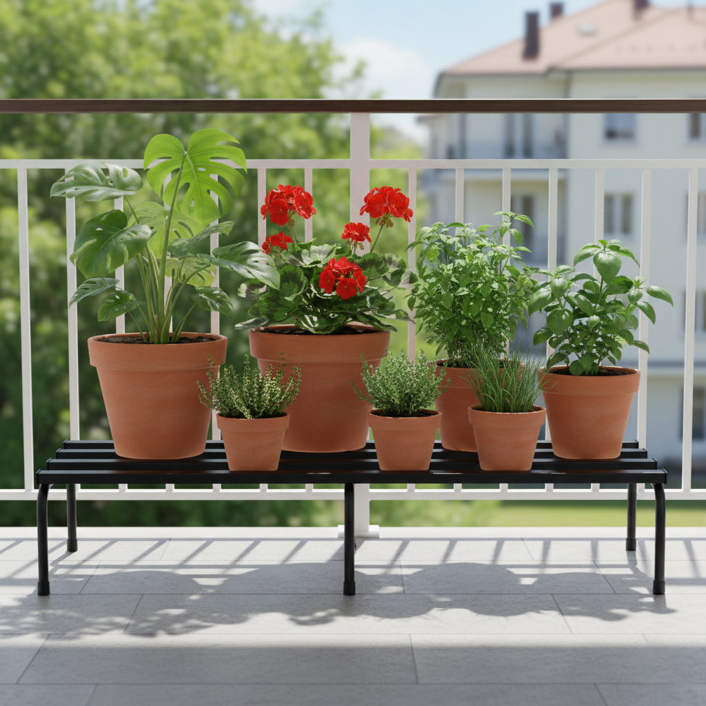Metal New Black Rectangular Long Flower Pot Plant Stand Gamla Pot Stand for Balcony Indoor -Outdoor Indoor Plants (24 Inch X 8 Inch) (Set of 2 Stands)