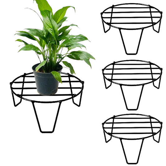 Metal Plant Stand Set of 4 – Heavy-Duty Iron Flower Pot Holders, Rust-Resistant, 50kg Load Capacity – Round Plant Stand for Indoor & Outdoor Use – Garden, Balcony, Home Decor (Black)