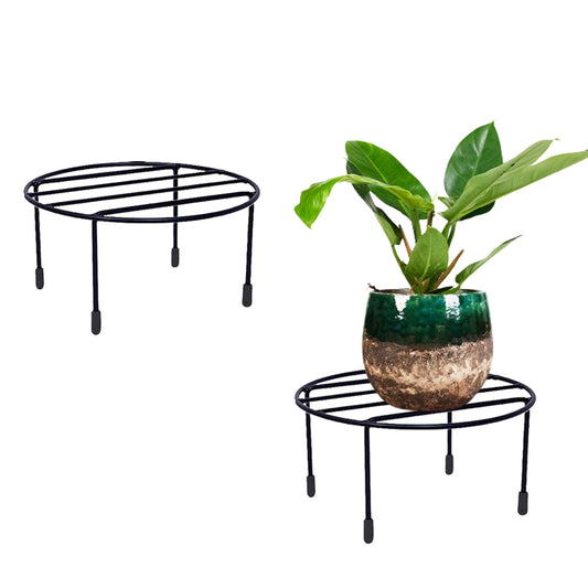 Plant Stand Galvanised Metal Gamla Bottom Rubber Support Corner Rack Display Shelf Indoor & Outdoor Flower Pot Holder for Planters Home Garden Balcony Decoration (Pack of 2, Black)
