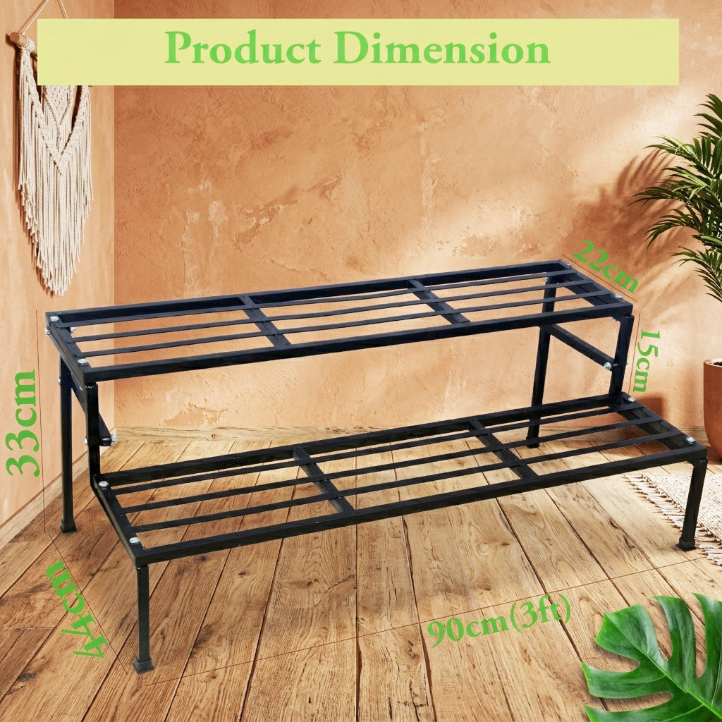 Classic 24-Inch Heavy Duty 2-Step Metal Plant Stand – Sturdy 2-Tier Design for Indoor & Outdoor Use, Perfect for Balcony, Garden & Home Decor (24"x18"x13")