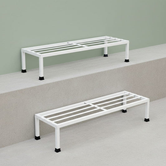 24inch Heavy Duty Anti Rust Metal Rectangular Plant Stand / Pot Stand Free Standing Grip for Home Balcony Indoor Outdoon Garden | Capacity upto 120kg (White (Pack of 4)) | 24L x 9W x 4H inch