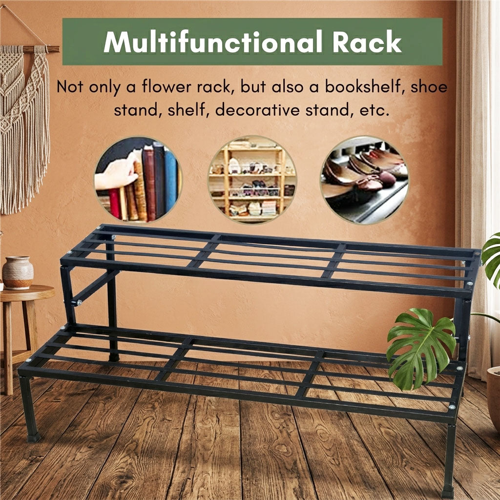 Classic 24-Inch Heavy Duty 2-Step Metal Plant Stand – Sturdy 2-Tier Design for Indoor & Outdoor Use, Perfect for Balcony, Garden & Home Decor (24"x18"x13")