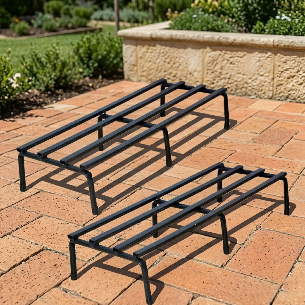 Metal New Black Rectangular Long Flower Pot Plant Stand Gamla Pot Stand for Balcony Indoor -Outdoor Indoor Plants (24 Inch X 8 Inch) (Set of 2 Stands)