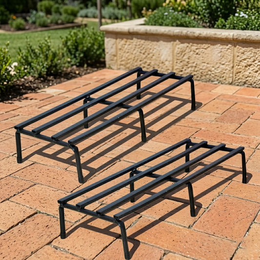 Metal New Black Rectangular Long Flower Pot Plant Stand Gamla Pot Stand for Balcony Indoor -Outdoor Indoor Plants (24 Inch X 8 Inch) (Set of 2 Stands)