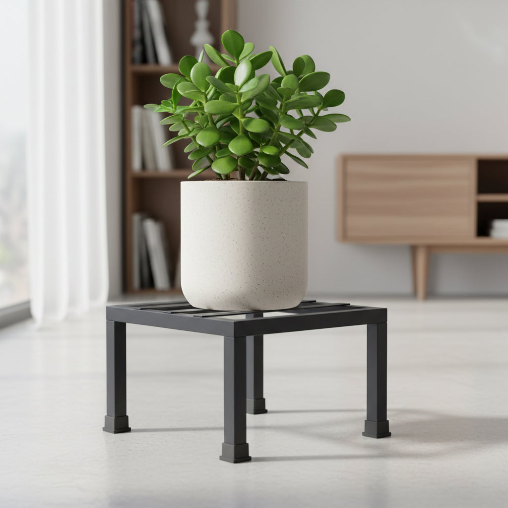 Premium Heavy Duty Metal Square Plant Stand (Set of 2, 8in x 8in x 4in) - Holds Up to 100kg, Black - Durable, Stylish Indoor/Outdoor Garden & Balcony Decor