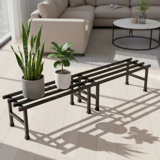 Elevate Square Tube Plant Stand (Set of 2) | Heavy Duty Iron Pot Stand for Balcony, Home Decor, Indoor and Outdoor Use (Black)