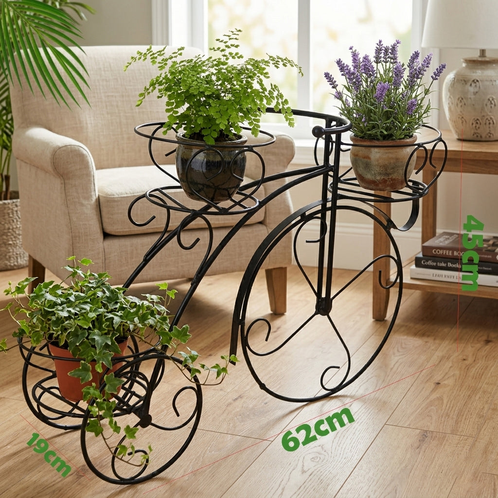 Tricycle Planter Stand – Decorative Cycle Plant Holder for Indoor Outdoor Use | Metal Flower Pot Stand for Balcony, Living Room, Patio & Garden Décor – Black