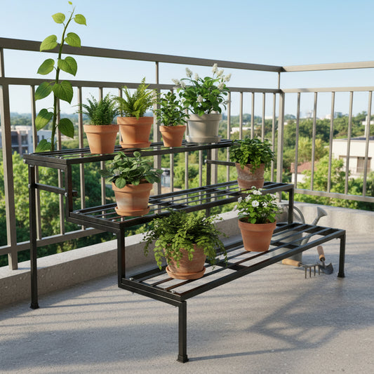 3-Tier Metal Planter Stand | Flower Pot Rack for Balcony, Home & Garden | Strong Bearing Capacity | Easy to Assemble | Suitable for Balcony, Patio & Outdoor Use