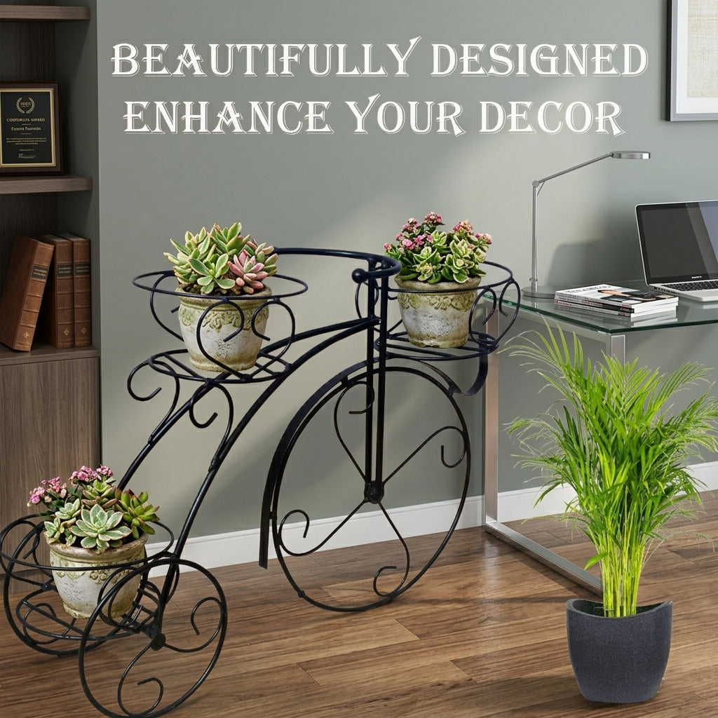 Tricycle Planter Stand – Decorative Cycle Plant Holder for Indoor Outdoor Use | Metal Flower Pot Stand for Balcony, Living Room, Patio & Garden Décor – Black
