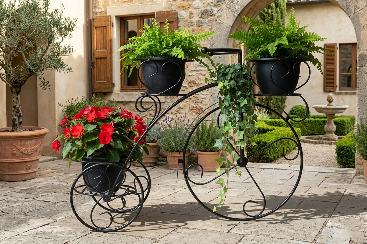 Tricycle Planter Stand – Decorative Cycle Plant Holder for Indoor Outdoor Use | Metal Flower Pot Stand for Balcony, Living Room, Patio & Garden Décor – Black