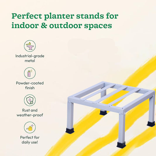 Premium Strong Metal Upto 100kg Hold Capacity Square Shape Thick and Strong Leg Flower Pot Plant Stand for Home Indoor Outdoor Garden Balcony Decor Black (Set of 1pc) | LWH- 8in X 8in X 4in