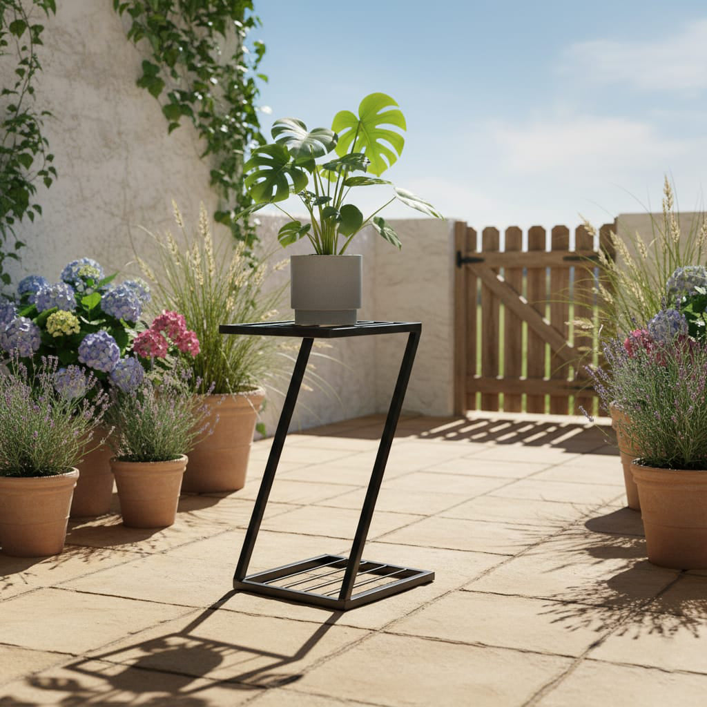 Z‑Shaped Metal Plant Stand for Indoor Plants 2‑Tier Modern Planter Stand for Living Room, Balcony & Home Décor Heavy‑Duty Iron Flower Pot Holder Space‑Saving Display Rack (1)