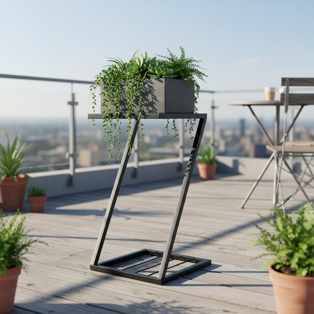 Z-Shape Metal Plant Stand – Indoor & Outdoor Flower Pot Holder with Strong Black Legs, Modern Decorative Planter Display Rack, Rust-Resistant, Space-Saving Design (BLACK, SET 2)