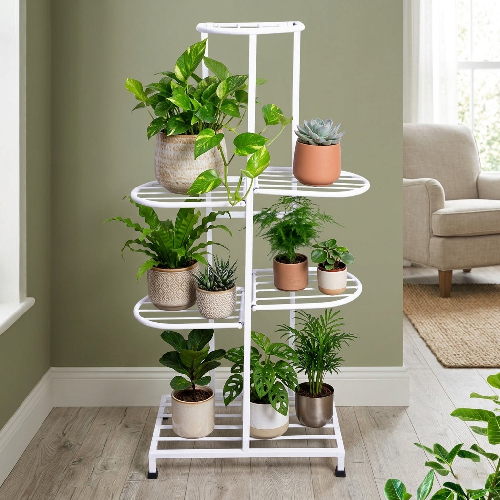 7 Tier Metal Potted Flower Pot Stand (White) |Multi-level Plant Stand For Garden Balcony Outdoor Indoor Living Room | Pot Stand (without pots)