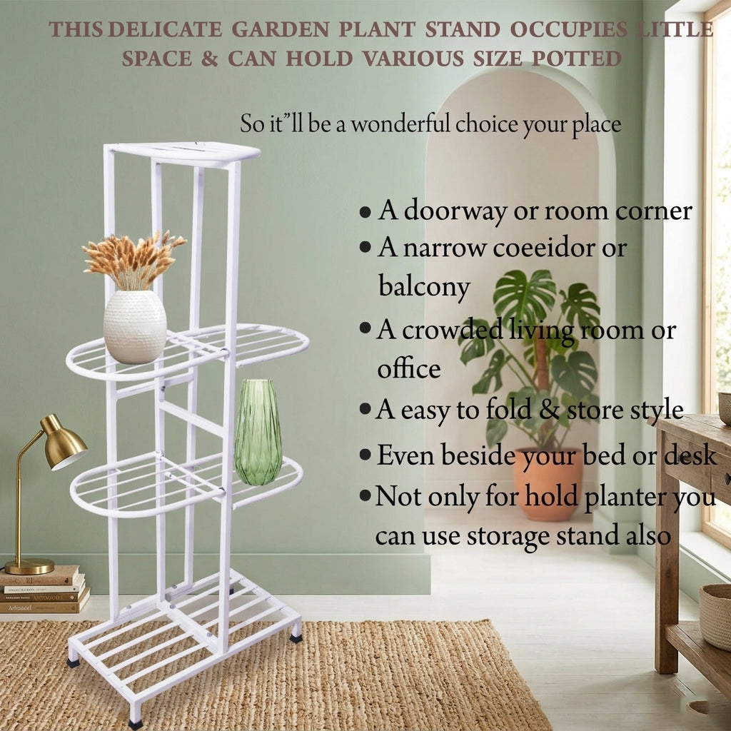 7 Tier Metal Potted Flower Pot Stand (White) |Multi-level Plant Stand For Garden Balcony Outdoor Indoor Living Room | Pot Stand (without pots)
