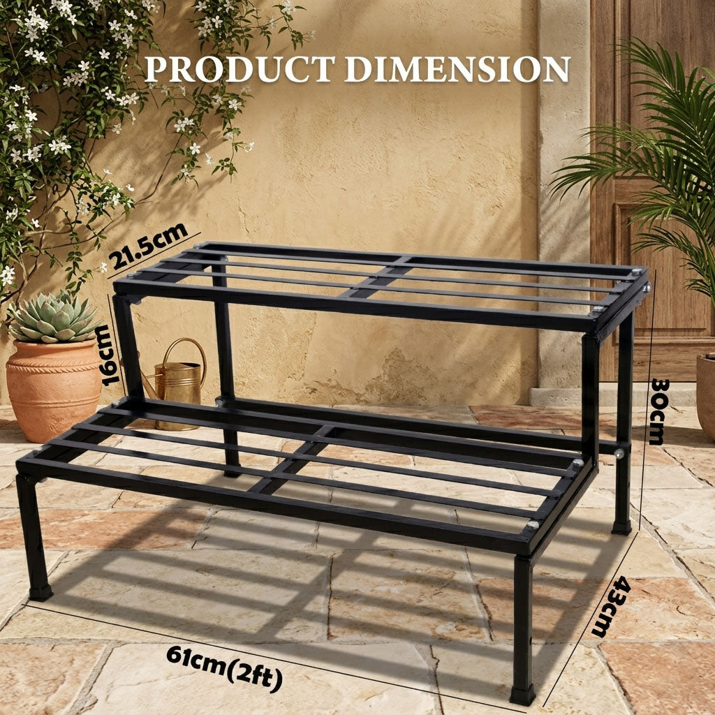 Classic 24inch Heavy Duty 2-Steps Metal Plant Pot Stand for Indoor Outdoor Balcony Garden Home Decore | 2 Tier Multiple Plants Pots Stand | 24"x17"x13"inch