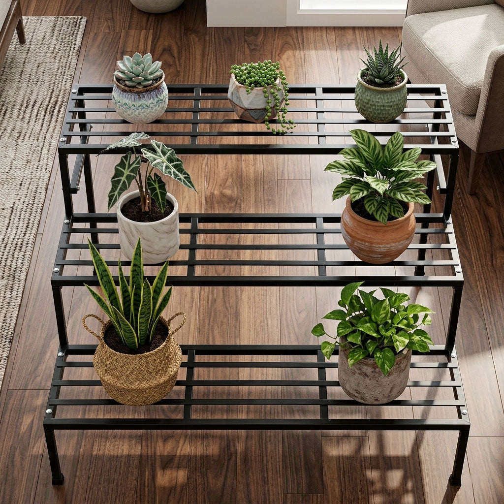3-Tier Metal Planter Stand | Flower Pot Rack for Balcony, Home & Garden | Strong Bearing Capacity | Easy to Assemble | Suitable for Balcony, Patio & Outdoor Use