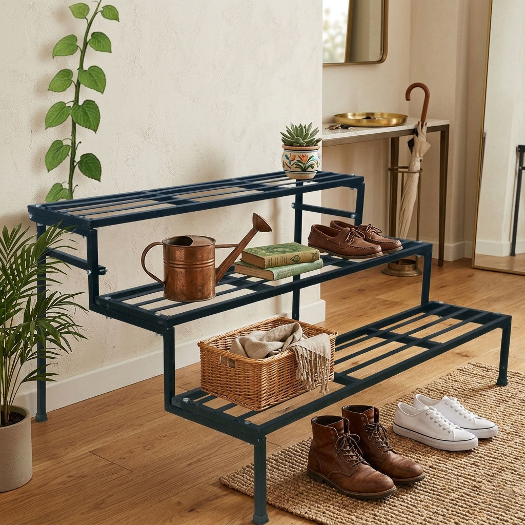 3-Tier Metal Planter Stand | Flower Pot Rack for Balcony, Home & Garden | Strong Bearing Capacity | Easy to Assemble | Suitable for Balcony, Patio & Outdoor Use