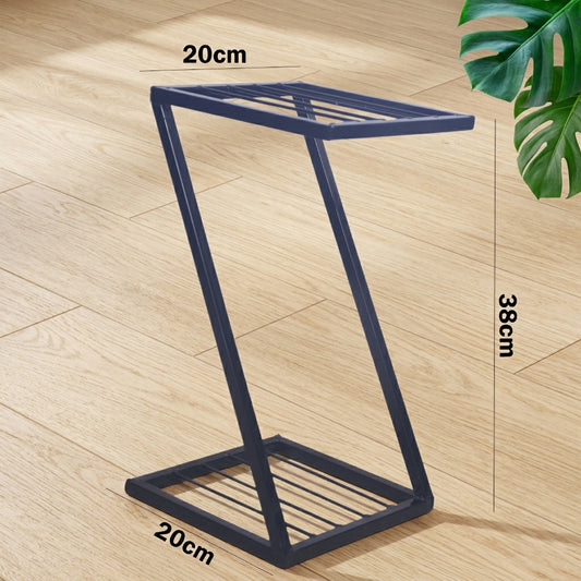 Z-Shape Metal Plant Stand – Indoor & Outdoor Flower Pot Holder with Strong Black Legs, Modern Decorative Planter Display Rack, Rust-Resistant, Space-Saving Design (BLACK, SET 2)