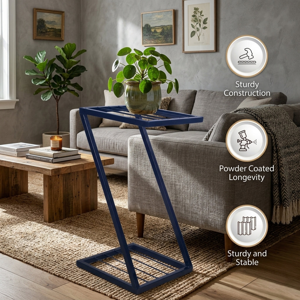 Z-Shape Metal Plant Stand – Indoor & Outdoor Flower Pot Holder with Strong Black Legs, Modern Decorative Planter Display Rack, Rust-Resistant, Space-Saving Design (BLACK, SET 2)