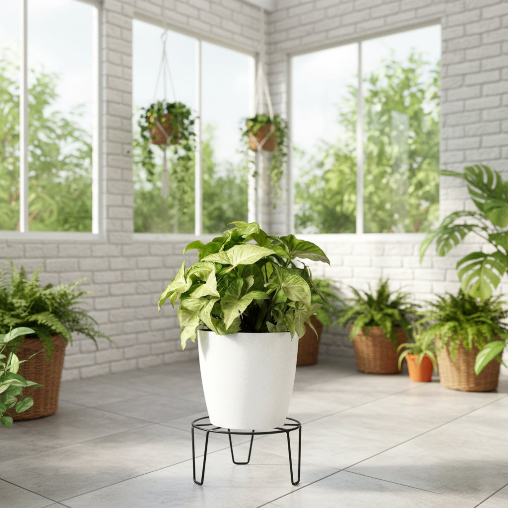 Heavy-Duty Metal Plant Stand – Round Iron Planter Holder with 50kg Load Capacity – Rust-Resistant Flower Pot Stand for Indoor & Outdoor Garden, Balcony & Living Room (Black)