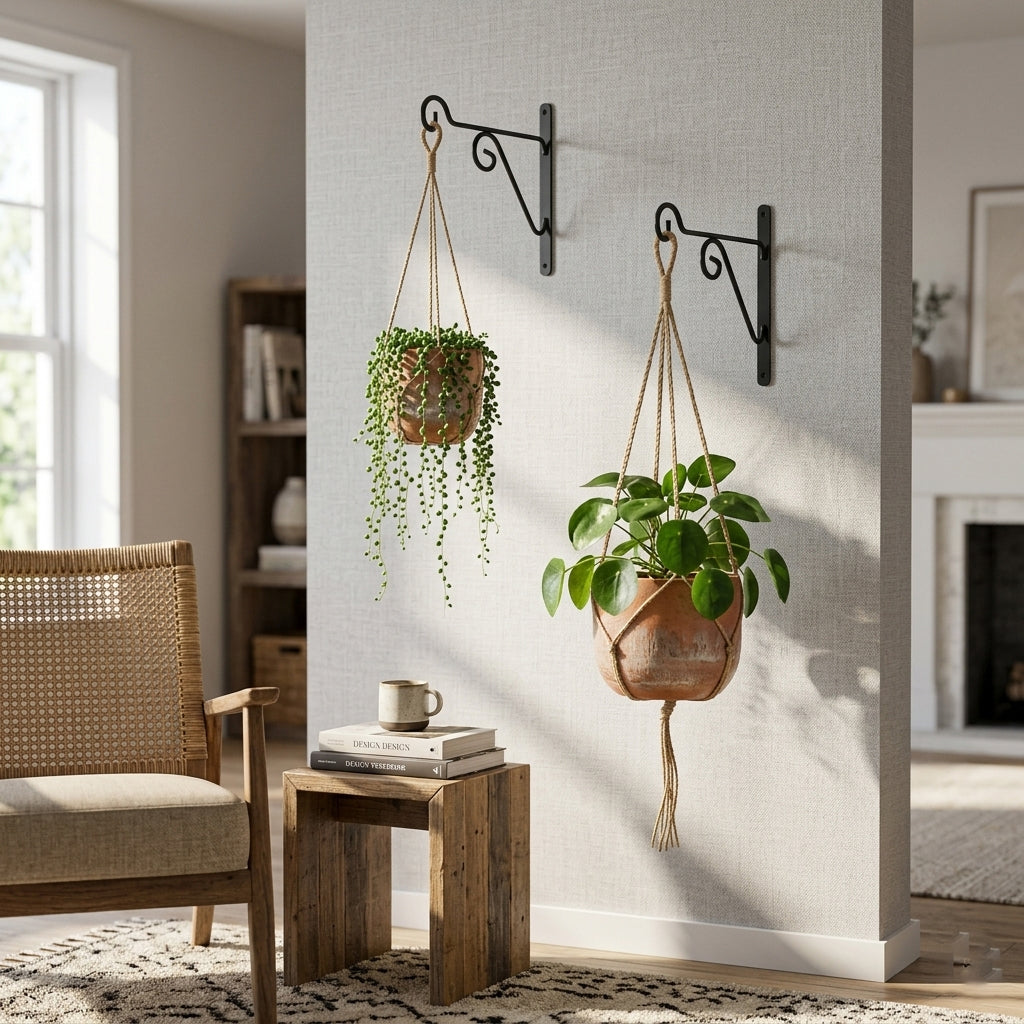 Metal Black Color Wall Brackets - Metal Hanging Hooks, Holder for Indoor Outdoor Planters Flower Pot (Set of 6)