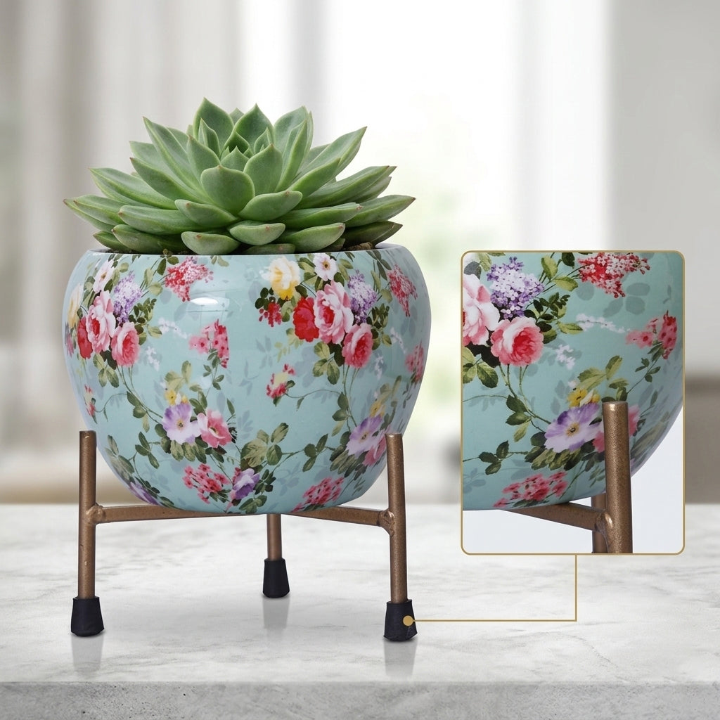 Decorative Pot with Stand for Indoor Rust Free Metal Plant pots for Home/Living/Balcony/Room/Office.rustproof Waterproof Set of 1 Multicolour