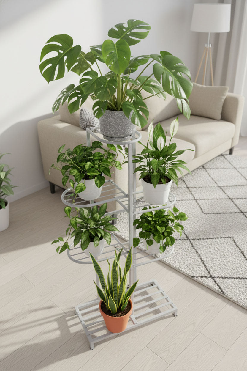 7 Tier Metal Potted Flower Pot Stand (White) |Multi-level Plant Stand For Garden Balcony Outdoor Indoor Living Room | Pot Stand (without pots)