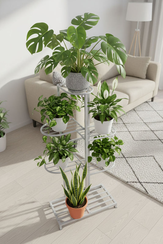 7 Tier Metal Potted Flower Pot Stand (White) |Multi-level Plant Stand For Garden Balcony Outdoor Indoor Living Room | Pot Stand (without pots)