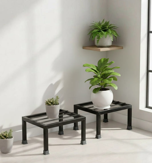 Square Metal Plant Stand for Balcony, Indoor & Outdoor | Rust-Resistant Sturdy Planter Holder for Home, Patio & Garden Décor |Flower Pot Stand Set of 2