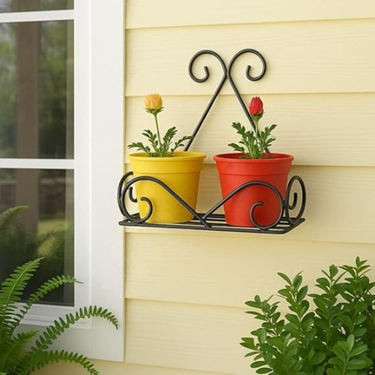 Wall Mounted Hanging Plant Shelf Galvanized Metal Flower Pot Holder Indoor Gamla Support Corner Rack Outdoor Display for Home Office Garden Balcony Decoration (Pakc of 2, Black)